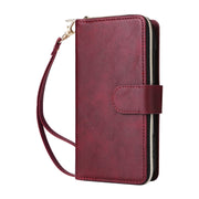 For iPhone 16 9 Card Slots Zipper Wallet Bag Leather Phone Case(Wine Red)