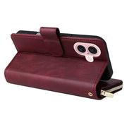 For iPhone 16 9 Card Slots Zipper Wallet Bag Leather Phone Case(Wine Red)