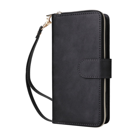 For iPhone 16 9 Card Slots Zipper Wallet Bag Leather Phone Case(Black)