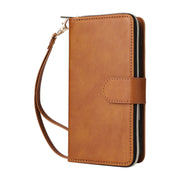 For iPhone 16 9 Card Slots Zipper Wallet Bag Leather Phone Case(Brown)