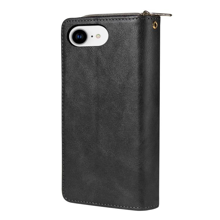 For iPhone 16e 9 Card Slots Zipper Wallet Bag Leather Phone Case(Black) - iPhone 16e Cases by PMC TechLife | Online Shopping South Africa | PMC TechLife | Buy Now Pay Later Mobicred