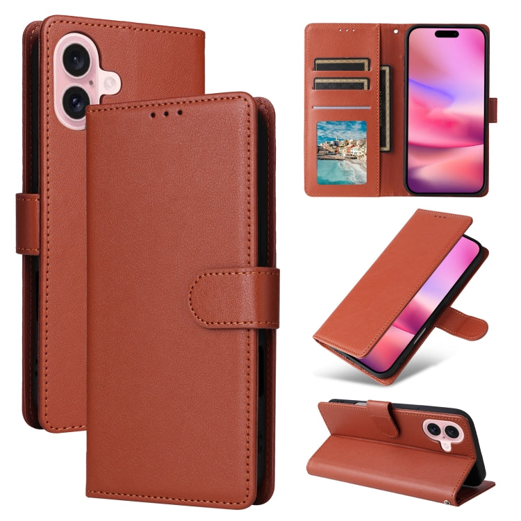 For iPhone 16 Plus Multifunctional Horizontal Flip Leather Phone Case with Three Card Slots(Brown) - iPhone 16 Plus Cases by PMC TechLife | Online Shopping South Africa | PMC TechLife | Buy Now Pay Later Mobicred