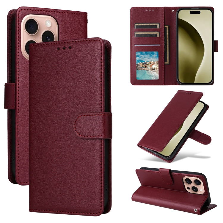 For iPhone 16 Pro Multifunctional Horizontal Flip Leather Phone Case with Three Card Slots(Wine Red) - iPhone 16 Pro Cases by PMC TechLife | Online Shopping South Africa | PMC TechLife | Buy Now Pay Later Mobicred