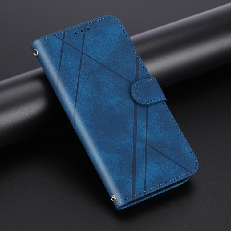 For iPhone 16 Embossed Line Leather Phone Case with Lanyard(Blue) - free shipping - PMC TechLife - Order now!
