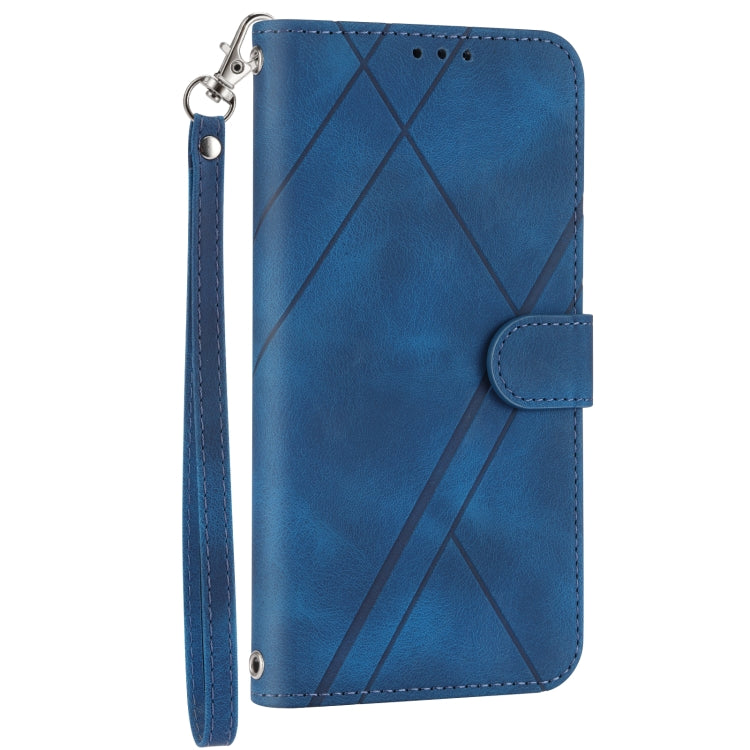 For iPhone 16 Embossed Line Leather Phone Case with Lanyard(Blue) - free shipping - PMC TechLife - Order now!