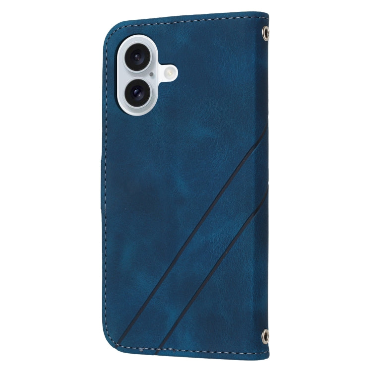 For iPhone 16 Embossed Line Leather Phone Case with Lanyard(Blue) - free shipping - PMC TechLife - Order now!