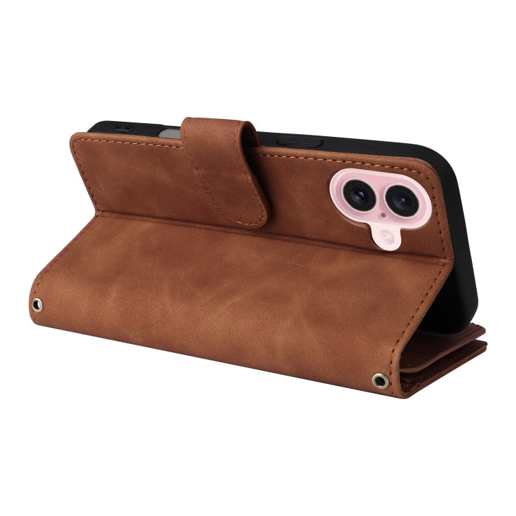 For iPhone 16 Crossbody Multi-card Slot Wallet Zipper Leather Phone Case(Brown) - iPhone 16 Cases by PMC TechLife | Online Shopping South Africa | PMC TechLife | Buy Now Pay Later Mobicred