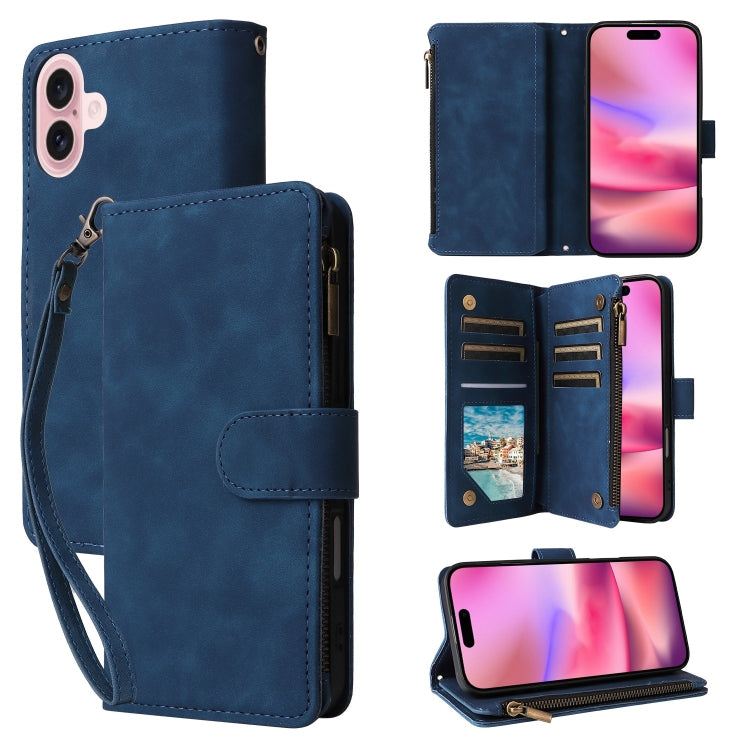 For iPhone 16 Plus Crossbody Multi-card Slot Wallet Zipper Leather Phone Case(Dark Blue) - iPhone 16 Plus Cases by PMC TechLife | Online Shopping South Africa | PMC TechLife | Buy Now Pay Later Mobicred