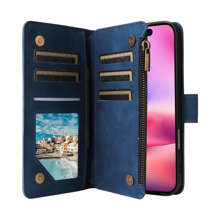 For iPhone 16 Plus Crossbody Multi-card Slot Wallet Zipper Leather Phone Case(Dark Blue) - iPhone 16 Plus Cases by PMC TechLife | Online Shopping South Africa | PMC TechLife | Buy Now Pay Later Mobicred