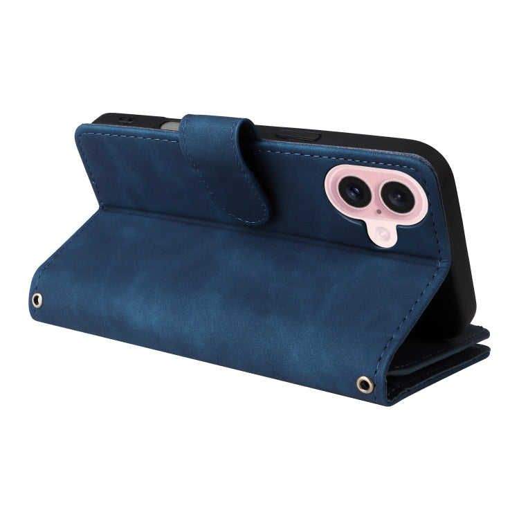 For iPhone 16 Plus Crossbody Multi-card Slot Wallet Zipper Leather Phone Case(Dark Blue) - iPhone 16 Plus Cases by PMC TechLife | Online Shopping South Africa | PMC TechLife | Buy Now Pay Later Mobicred
