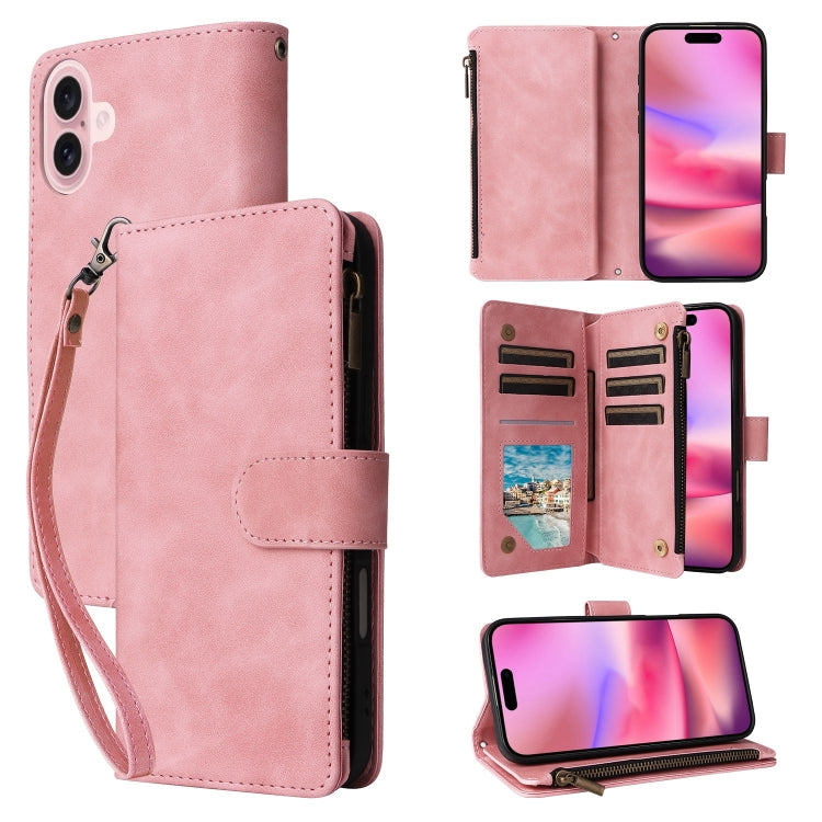 For iPhone 16 Plus Crossbody Multi-card Slot Wallet Zipper Leather Phone Case(Pink) - iPhone 16 Plus Cases by PMC TechLife | Online Shopping South Africa | PMC TechLife | Buy Now Pay Later Mobicred