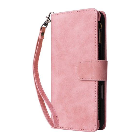 For iPhone 16 Plus Crossbody Multi-card Slot Wallet Zipper Leather Phone Case(Pink)