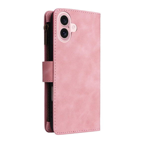 For iPhone 16 Plus Crossbody Multi-card Slot Wallet Zipper Leather Phone Case(Pink)