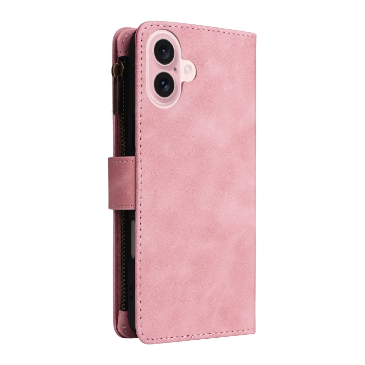 For iPhone 16 Plus Crossbody Multi-card Slot Wallet Zipper Leather Phone Case(Pink)
