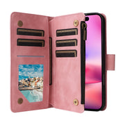 For iPhone 16 Plus Crossbody Multi-card Slot Wallet Zipper Leather Phone Case(Pink)