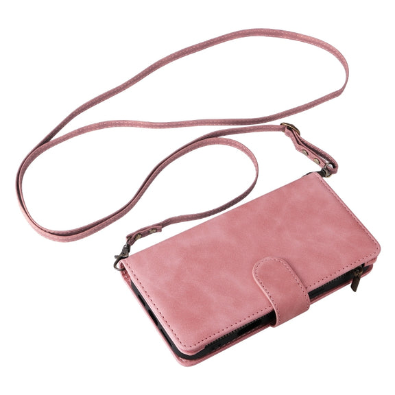 For iPhone 16 Plus Crossbody Multi-card Slot Wallet Zipper Leather Phone Case(Pink)