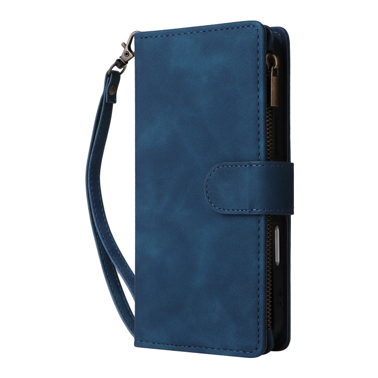 For iPhone 16 Pro Crossbody Multi-card Slot Wallet Zipper Leather Phone Case(Dark Blue)