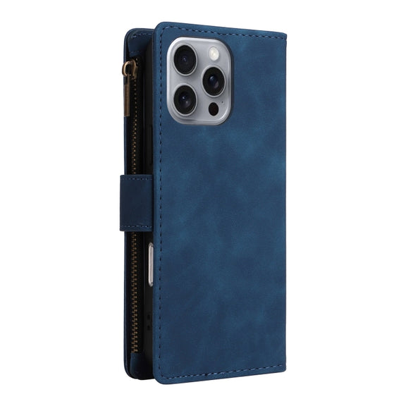 For iPhone 16 Pro Crossbody Multi-card Slot Wallet Zipper Leather Phone Case(Dark Blue)