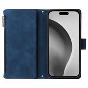 For iPhone 16 Pro Crossbody Multi-card Slot Wallet Zipper Leather Phone Case(Dark Blue)
