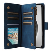For iPhone 16 Pro Crossbody Multi-card Slot Wallet Zipper Leather Phone Case(Dark Blue)