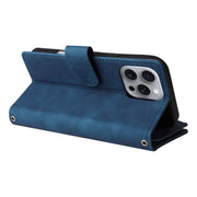 For iPhone 16 Pro Crossbody Multi-card Slot Wallet Zipper Leather Phone Case(Dark Blue)