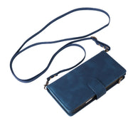 For iPhone 16 Pro Crossbody Multi-card Slot Wallet Zipper Leather Phone Case(Dark Blue)