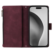 For iPhone 16 Pro Max Crossbody Multi-card Slot Wallet Zipper Leather Phone Case(Wine Red)