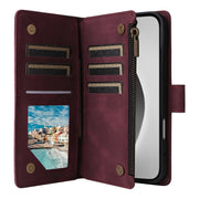 For iPhone 16 Pro Max Crossbody Multi-card Slot Wallet Zipper Leather Phone Case(Wine Red)