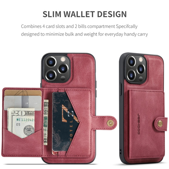 For iPhone 15 Pro Max JEEHOOD Retro Magnetic Detachable Leather Phone Case(Red)