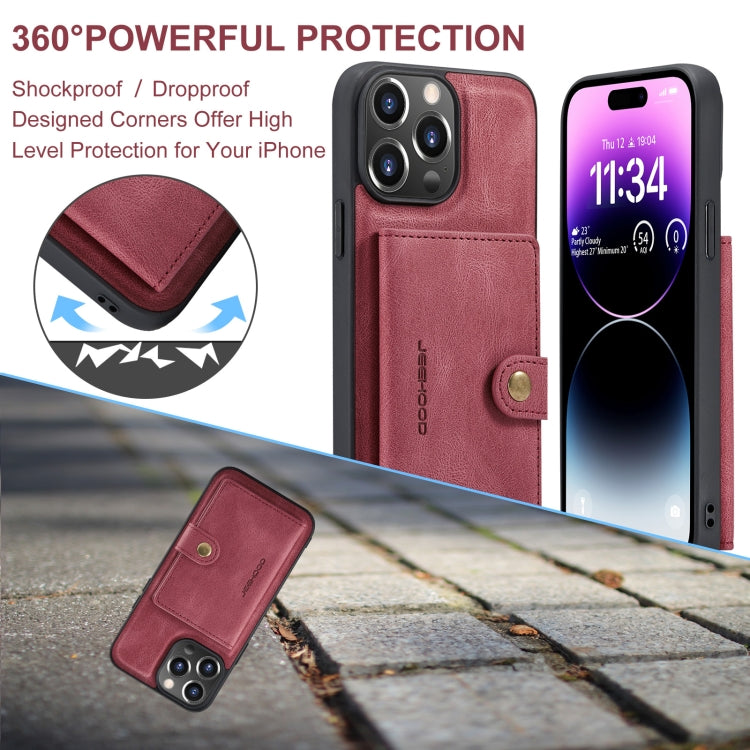 For iPhone 15 Pro Max JEEHOOD Retro Magnetic Detachable Leather Phone Case(Red)