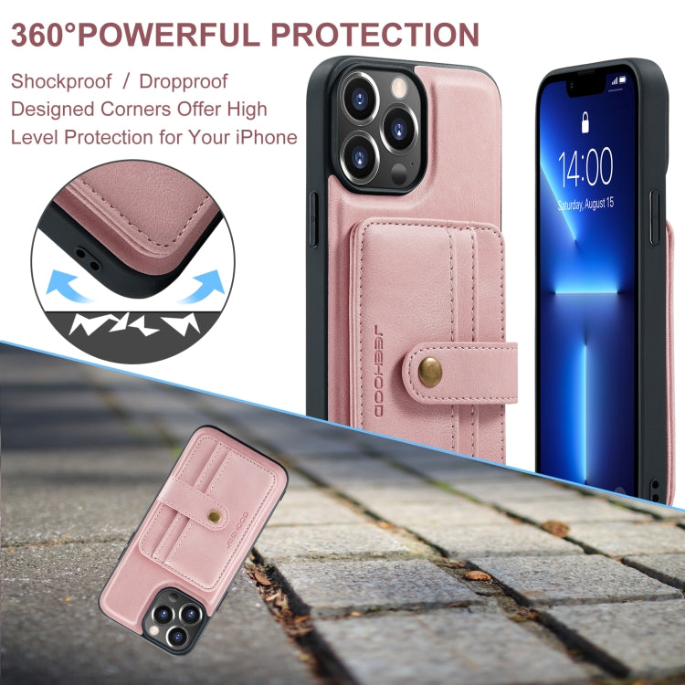 For iPhone 15 Pro Max JEEHOOD RFID Blocking Anti-Theft Magnetic PU Phone Case(Pink)