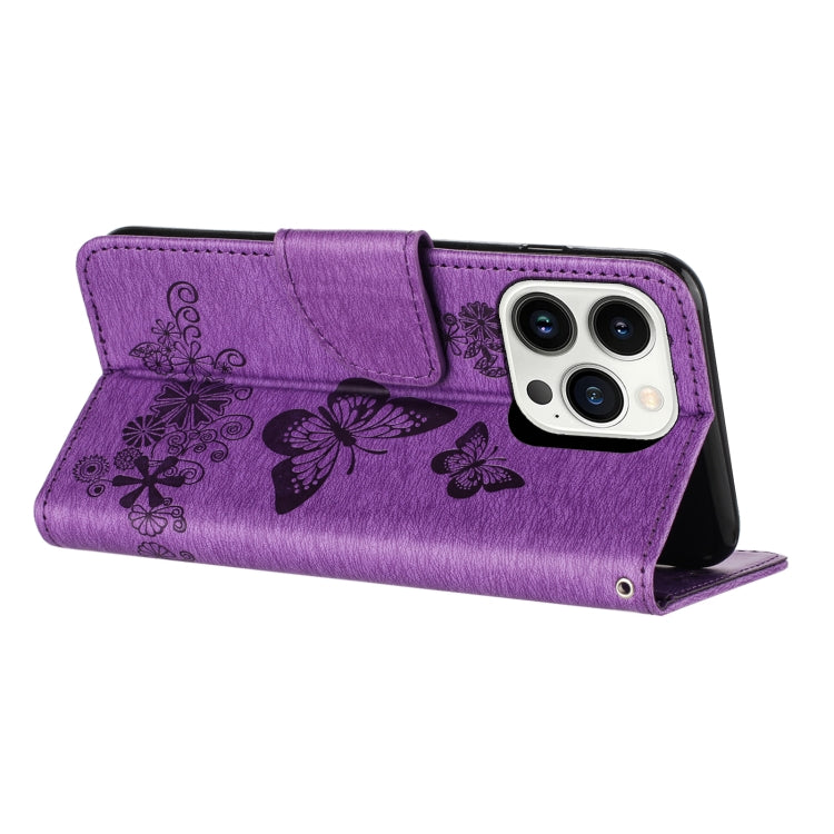 For iPhone 16 Pro Max Butterfly Embossed Flip Leather Phone Case(Purple) - iPhone 16 Pro Max Cases by PMC TechLife | Online Shopping South Africa | PMC TechLife | Buy Now Pay Later Mobicred