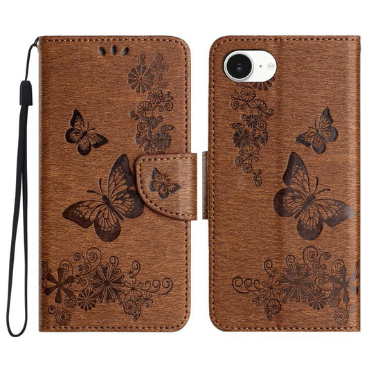 For iPhone 16e Butterfly Embossed Flip Leather Phone Case(Brown) - iPhone 16e Cases by PMC Jewellery | Online Shopping South Africa | PMC Jewellery | Buy Now Pay Later Mobicred