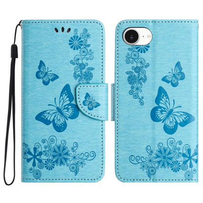 For iPhone 16e Butterfly Embossed Flip Leather Phone Case(Blue) - iPhone 16e Cases by PMC Jewellery | Online Shopping South Africa | PMC Jewellery | Buy Now Pay Later Mobicred
