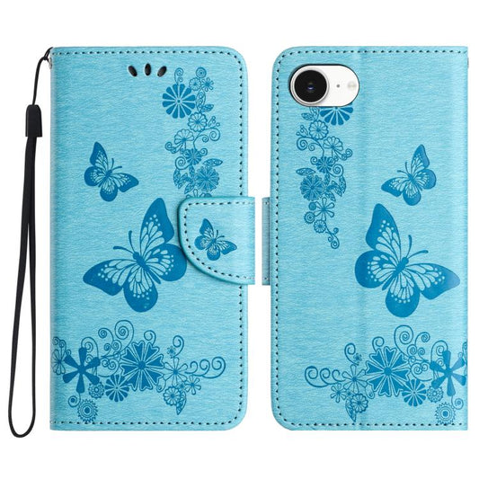 For iPhone 16e Butterfly Embossed Flip Leather Phone Case(Blue) - iPhone 16e Cases by PMC Jewellery | Online Shopping South Africa | PMC Jewellery | Buy Now Pay Later Mobicred