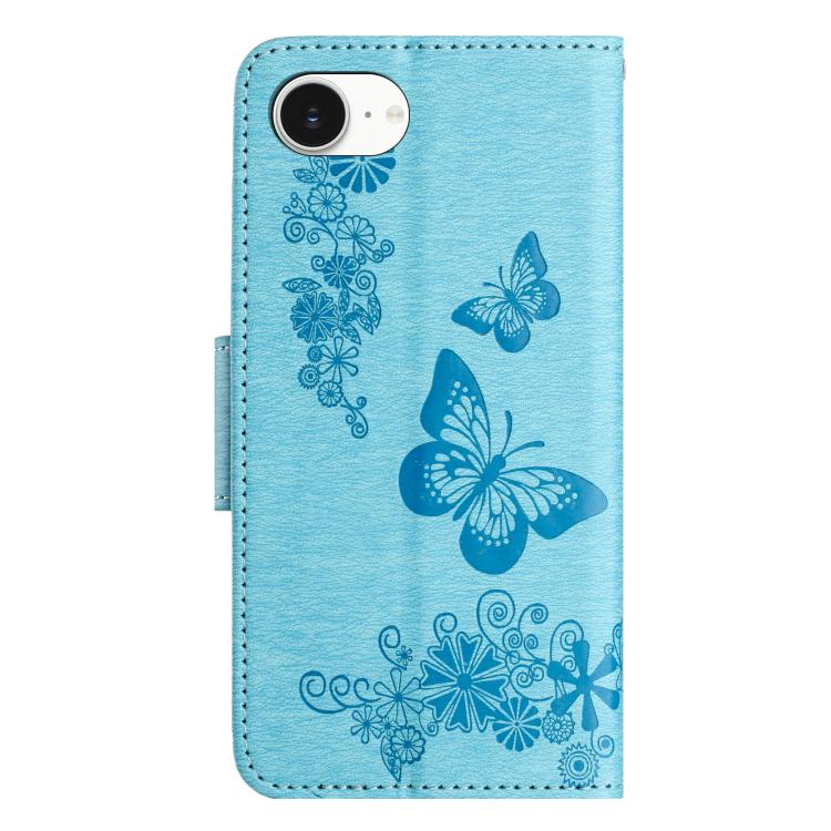 For iPhone 16e Butterfly Embossed Flip Leather Phone Case(Blue) - iPhone 16e Cases by PMC Jewellery | Online Shopping South Africa | PMC Jewellery | Buy Now Pay Later Mobicred