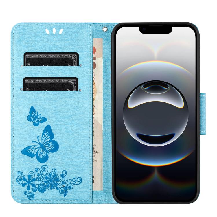 For iPhone 16e Butterfly Embossed Flip Leather Phone Case(Blue) - iPhone 16e Cases by PMC Jewellery | Online Shopping South Africa | PMC Jewellery | Buy Now Pay Later Mobicred