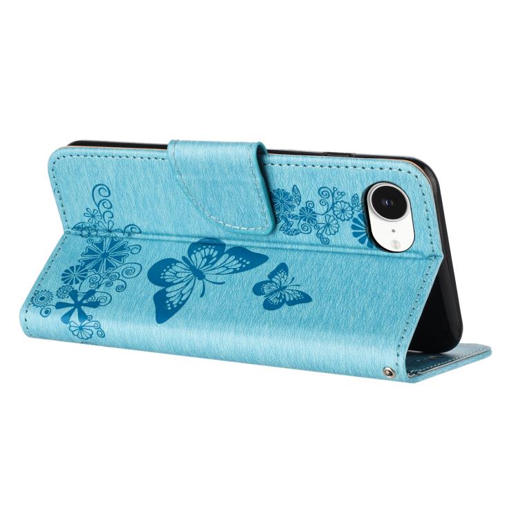 For iPhone 16e Butterfly Embossed Flip Leather Phone Case(Blue) - iPhone 16e Cases by PMC Jewellery | Online Shopping South Africa | PMC Jewellery | Buy Now Pay Later Mobicred