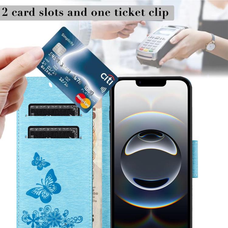 For iPhone 16e Butterfly Embossed Flip Leather Phone Case(Blue) - iPhone 16e Cases by PMC Jewellery | Online Shopping South Africa | PMC Jewellery | Buy Now Pay Later Mobicred