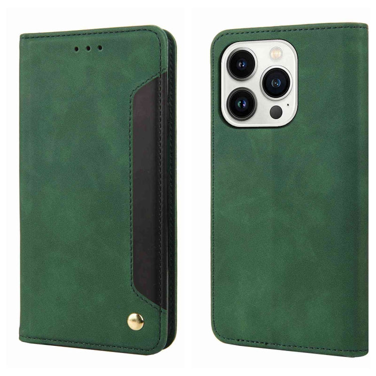 For iPhone 16 Pro Skin Feel Splicing Leather Phone Case(Green) - iPhone 16 Pro Cases by PMC TechLife | Online Shopping South Africa | PMC TechLife | Buy Now Pay Later Mobicred