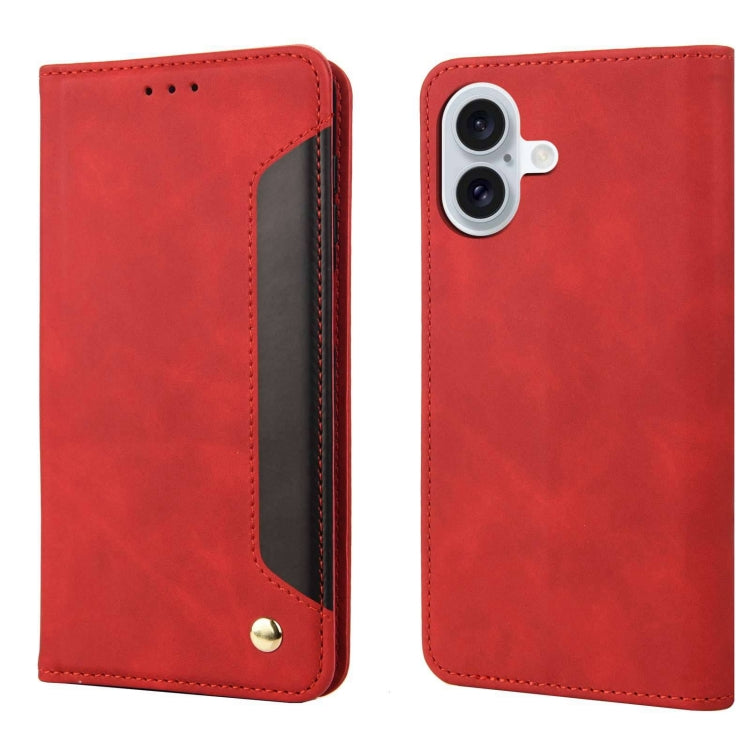 For iPhone 16 Skin Feel Splicing Leather Phone Case(Red) - iPhone 16 Cases by PMC TechLife | Online Shopping South Africa | PMC TechLife | Buy Now Pay Later Mobicred