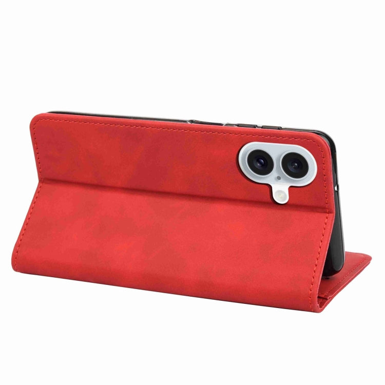 For iPhone 16 Skin Feel Splicing Leather Phone Case(Red) - iPhone 16 Cases by PMC TechLife | Online Shopping South Africa | PMC TechLife | Buy Now Pay Later Mobicred