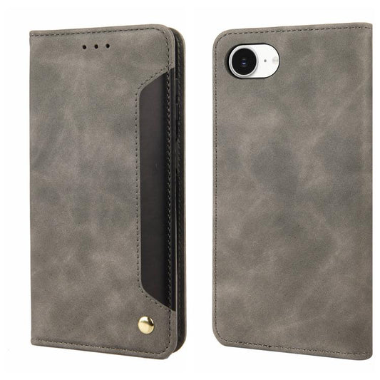 For iPhone 16e Skin Feel Splicing Leather Phone Case(Grey) - iPhone 16e Cases by PMC Jewellery | Online Shopping South Africa | PMC Jewellery | Buy Now Pay Later Mobicred