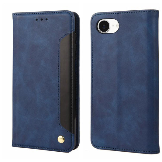 For iPhone 16e Skin Feel Splicing Leather Phone Case(Blue) - iPhone 16e Cases by PMC Jewellery | Online Shopping South Africa | PMC Jewellery | Buy Now Pay Later Mobicred