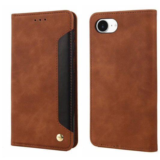 For iPhone 16e Skin Feel Splicing Leather Phone Case(Brown) - iPhone 16e Cases by PMC Jewellery | Online Shopping South Africa | PMC Jewellery | Buy Now Pay Later Mobicred