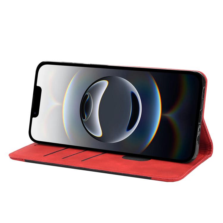 For iPhone 16e Skin Feel Splicing Leather Phone Case(Red) - iPhone 16e Cases by PMC TechLife | Online Shopping South Africa | PMC TechLife | Buy Now Pay Later Mobicred