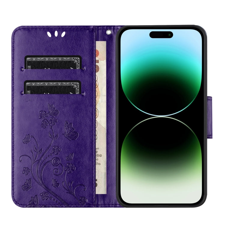 For iPhone 16 Pro Butterfly Flower Pattern Flip Leather Phone Case(Dark Purple) - iPhone 16 Pro Cases by PMC TechLife | Online Shopping South Africa | PMC TechLife | Buy Now Pay Later Mobicred