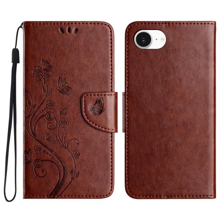 For iPhone 16e Butterfly Flower Pattern Flip Leather Phone Case(Brown) - iPhone 16e Cases by PMC Jewellery | Online Shopping South Africa | PMC Jewellery | Buy Now Pay Later Mobicred
