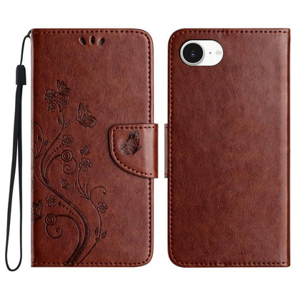 For iPhone 16e Butterfly Flower Pattern Flip Leather Phone Case(Brown) - iPhone 16e Cases by PMC Jewellery | Online Shopping South Africa | PMC Jewellery | Buy Now Pay Later Mobicred