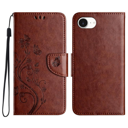 For iPhone 16e Butterfly Flower Pattern Flip Leather Phone Case(Brown) - iPhone 16e Cases by PMC Jewellery | Online Shopping South Africa | PMC Jewellery | Buy Now Pay Later Mobicred